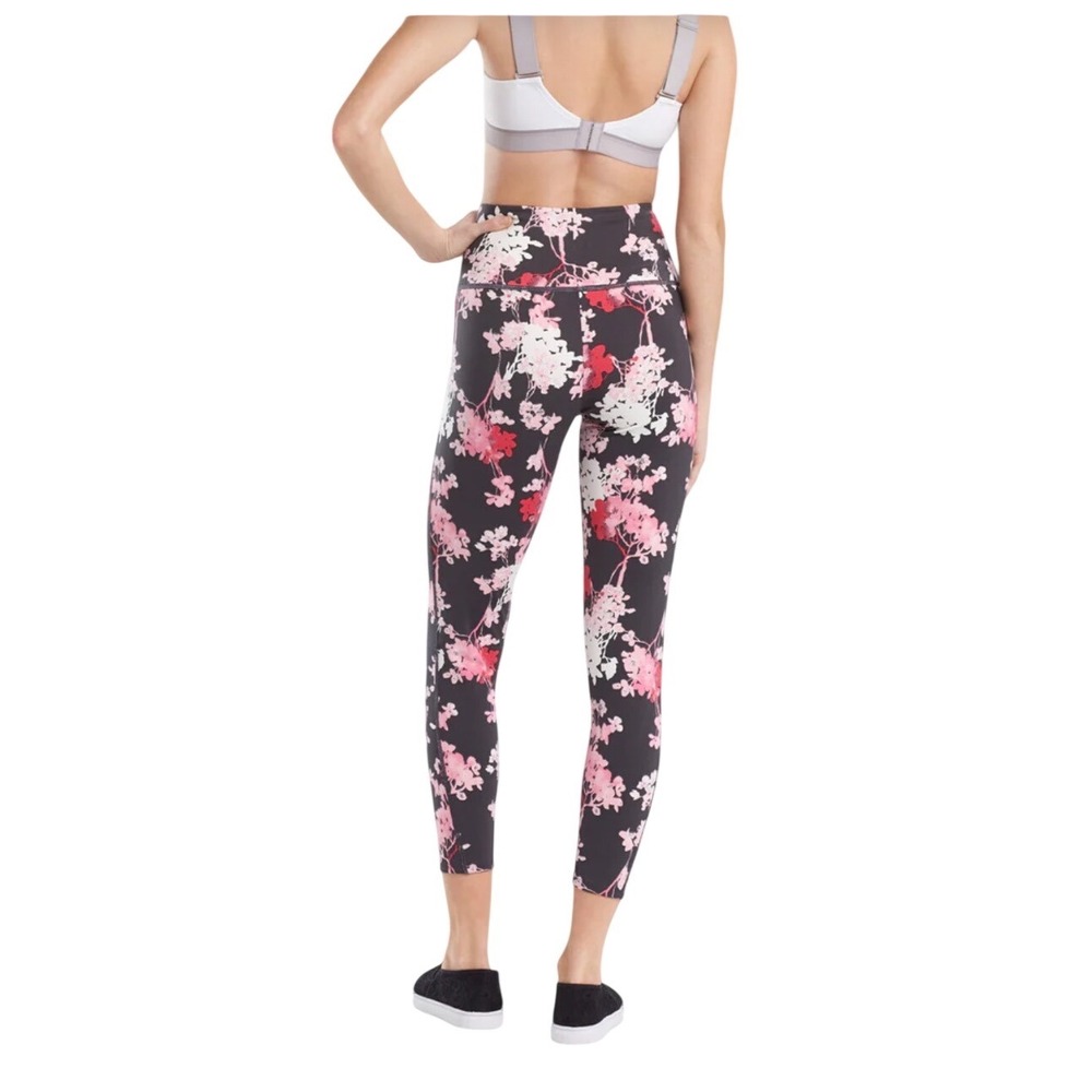 Natori Womens Floral‎ Cherry Blossom Athletic Leggings Black Pink Yoga Pants L